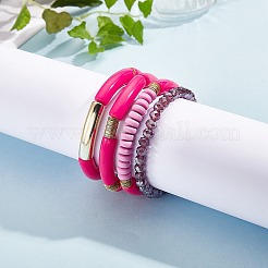 4 шт. 4 стильных акриловых массивных изогнутых браслета из эластичной трубки&nbsp;BJEW-SW00074-01