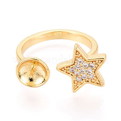 Звездная латунь микропаве кубический цирконий чашка колышек оправа для колец KK-N274-06G