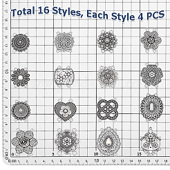 64 pz 16 stili di maglie multifilo in lega stile tibetano&nbsp;FIND-PH0061-95