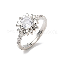 Женские кольца из латуни с цветком и прозрачными кубическими цирконами RJEW-Z111-01P