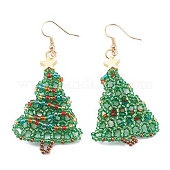 Perles de rocaille en verre boucles d'oreilles pendantes arbre de noël&nbsp;EJEW-JE04482