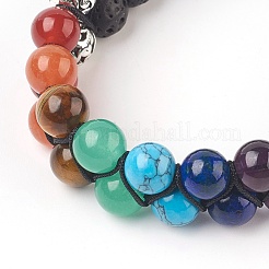 Chakra natürlichen Lavastein geflochtenen Perlen Armbänder&nbsp;BJEW-O164-A09