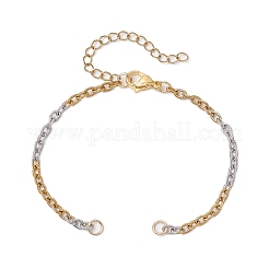 2 шт. 2 цвета двухцветный 304 нержавеющая сталь текстурированный кабель цепочка браслет изготовление AJEW-JB01339