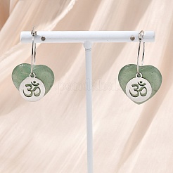 Orecchini a cerchio da donna in avventurina verde naturale e acciaio inossidabile 304.&nbsp;EJEW-G475-04P-04