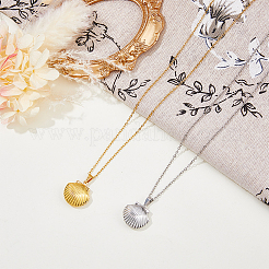 2 шт. 2 цвета нержавеющая сталь в форме ракушки медальон ожерелье комплект NJEW-FI0001-28