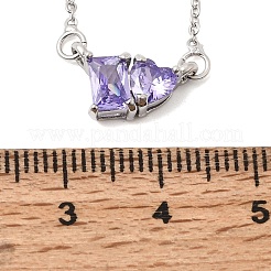 Colliers à maillons en laiton avec pendentif rectangulaire et cœur en zircon cubique pavé de zirconiums cubiques&nbsp;KK-CBAB173-04P-07