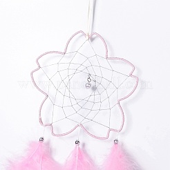 Цветочная тканая сетка/паутина ручной работы с настенным украшением из перьев&nbsp;HJEW-A001-03A