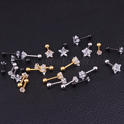 316l サージカルステンレススチール クリアキュービックジルコニア スター軟骨ピアス  日常の耳のアクセサリー  ブラック  5x3mm&nbsp;WGC4894-07