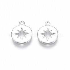 真鍮製チャーム  スターとフラットラウンド  ニッケルフリー  925銀メッキ  12x9.5x1mm  穴：1mm&nbsp;KK-T020-89S
