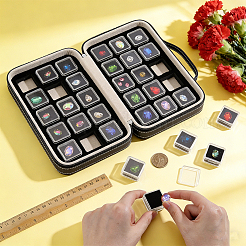 PUレザーで覆われた木材のルースダイヤモンドプレゼンテーションボックス  30個の正方形のプラスチック製の見える窓付き宝石ケース、内部にスプージ付き  ホワイト  20.6x13.3x6cm  箱：2.95x2.95x1.55センチメートル&nbsp;ODIS-WH0108-073B