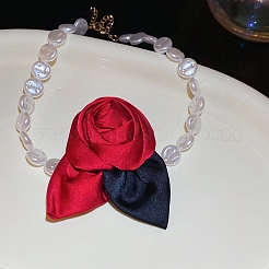 Ожерелья-чокеры из пластиковых бусин с розовой тканью и жемчугом FS-WGC088F-01