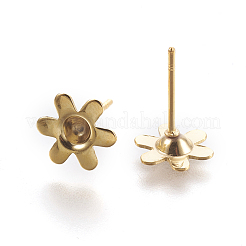 304ステンレススチール製イヤリング部品  6花びら  花  ゴールドカラー  13mm  花：8x9x2mm  トレイ：3mm  ピン：0.7mm&nbsp;X-STAS-G187-05G