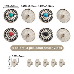 12 шт. 4-х цветные декоративные заклепки из сплава с 1 отверстиями и бирюзового цвета FIND-GF0003-46