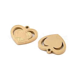 イオンプレーティング（IP）304ステンレススチールチャーム  ハートチャーム  ゴールドカラー  13.5x15x1.5mm  穴：1.5mm&nbsp;STAS-S140-19G