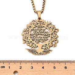 201 полая цепочка-подвеска из нержавеющей стали с подвеской в виде дерева жизни NJEW-M086-04G