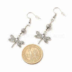 合金トンボ ダングル イヤリング  女性用ロングドロップピアス  アンティークシルバー  57mm  ピン：0.6mm&nbsp;EJEW-JE04911-05