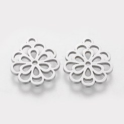 変色しにくい304ステンレススチールチャーム  花  ステンレス鋼色  14.5x13x1mm  穴：1.5mm&nbsp;LS-STAS-Q201-T192