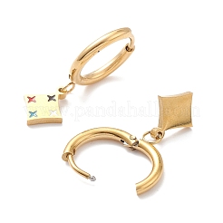 3 пара 3 стильных эмалевых ромбов со звездами и подвесными серьгами-кольцами&nbsp;EJEW-B020-10G