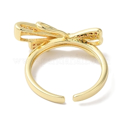 Открытые манжеты из латуни с бантом и микро-паве с прозрачным цирконием для женщин RJEW-C098-20G
