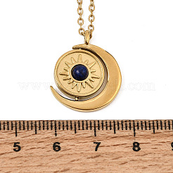 Colliers pendentifs soleil et lune rotatifs en acier inoxydable 304 et lapis-lazuli naturel pour femmes&nbsp;GG-CBA210F-03G