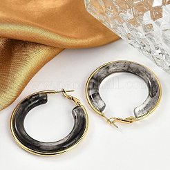 女性用304ステンレスフープピアス  リング  樹脂と  グレー  42mm&nbsp;EJEW-B113-02G-02