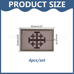 4枚の長方形ポリエステルエルサレム十字架刺繍パッチ  バックパック用タクティカルパッチ  ジャケット  淡い茶色  82x52x4mm&nbsp;AJEW-HY0003-65A