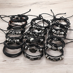 16 шт. 16 стильных многорядных браслета из сплава и искусственной кожи FS-WG36640-01