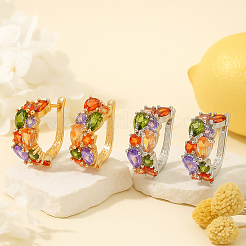 2 пара сережек-гвоздиков из двухцветного сплава с микропаве из разноцветных кубических цирконий&nbsp;EJEW-GO0003-17