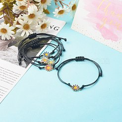 調節可能なワックスポリエステルコード編組ブレスレット  アロイエナメルデイジーリンク付き  ミックスカラー  0.1cm  内径：1/2インチ（1.3~9.6cm）&nbsp;BJEW-JB06542