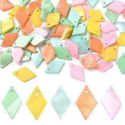 スプレー塗装された天然淡水貝ペンダント30個  菱形チャーム  ライトサーモン  14~17.5x9~10x1.5~2mm  穴：1.2mm&nbsp;BSHE-YW0001-17A