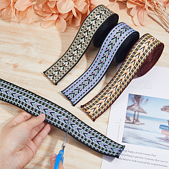 エスニックスタイルの刺繍ポリエステルリボン3色3本  ジャカードリボン  チロリアンリボン  服飾材料  矢印模様  ミックスカラー  1-1/2インチ（38mm）  1pc /カラー&nbsp;OCOR-FH0001-38