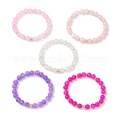 5 pulsera elástica de cuentas de vidrio craqueladas pintadas con aerosol de 5 colores para hombres y mujeres&nbsp;BJEW-MZ00203