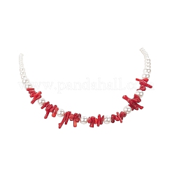 Collane di perline graduate in corallo rosso sintetico tinto e perle di conchiglia per le donne&nbsp;NJEW-TA00065