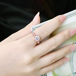 女性のための絶妙な真鍮婚約指輪チェコラインストーンリング  ローズゴールド  usサイズ7（17.3mm）&nbsp;RJEW-BB02141-7