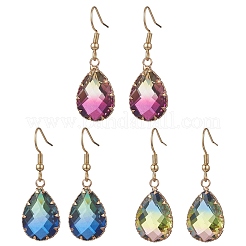 3 пара стеклянных сережек-подвесок в форме капли&nbsp;EJEW-JE06872