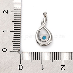 304ステンレスペンダント  ラインストーン付き  ティアドロップチャーム  ステンレス鋼色  17.5x8.5x2.5mm  穴：1.6mm&nbsp;STAS-R005-08P-03