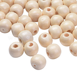 Des perles en bois naturel, perles rondes en bois à gros trous pour la fabrication artisanale, sans plomb, blanc crème, 10x8.5mm, Trou: 3.5mm, environ 3000 pcs/1000 g