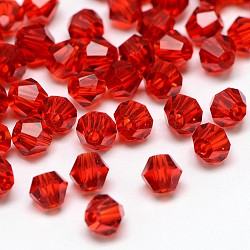 Imitacion 5301 Bicone Beads, abalorios de vidrio transparente facetados, de color rojo oscuro, 4x3mm, agujero: 1 mm, aproximamente 720 unidades / bolsa
