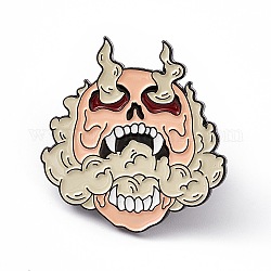 Skull with Flame Enamel Pin, Electrophoresis Black Alloy Punk Brooch for Backpack Clothes, Light Salmon, 30x29x2mm, Pin: 1.2mm