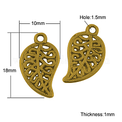 Tibetan Style Alloy Pendants, Lead Free & Cadmium Free, Leaf, Antique Golden, 18x10x1mm, Hole: 1.5mm