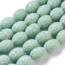 Brins de perles de pierre de lave naturelle, teinte, ovale, vert clair, 15x11mm, Trou: 1.6mm, Environ 27 pcs/chapelet, 15.7 pouce (40 cm)