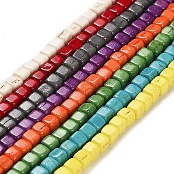 Синтетических нитей бирюзовые бусы, кубические, окрашенные, разноцветные, 4.5x4.5x4.5 мм, отверстие : 1.2 мм, около 99 шт / нитка, 15.16 дюйм (38.5 см)