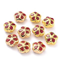 Perle di quarzo naturale, con i risultati in ottone dorato, tinto, fiore, rosso, 18.5~19x18.5~19x11.5~12mm, Foro: 0.8 mm