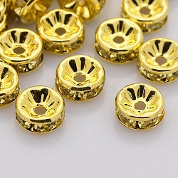 Perline distanziatori strass in ottone, grado a, flangia diritta, colore metallico oro, rondelle, giunchiglia, 8x3.8mm, Foro: 1.5 mm