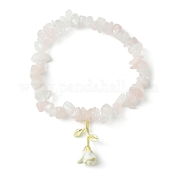 Bracelets extensibles en perles de quartz rose naturel avec breloques roses en alliage d'émail, diamètre intérieur: 2 pouce (4.95 cm)