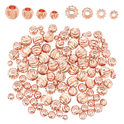 arricraft 200 Pcs 4 Sizes Round Spacer Beads, Rose Gold Plated Corrugated Ball Spacer Beads Brass Metal Textured Beads for Bracelet Necklace Earring Jewelry Making Supplies