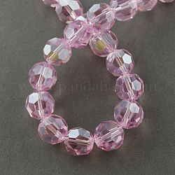 Fili di perle di vetro placcato, lustro di perla placcato, sfaccettato (32 sfaccettatura), tondo, perla rosa, circa4 mm di diametro, Foro: 0.5 mm, circa 100pcs/filo, 14.2 pollice