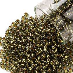 Toho perles de rocaille rondes, Perles de rocaille japonais, (758) diamant noir doublé d'or, 8/0, 3mm, Trou: 1mm, environ 220 pcs/10 g