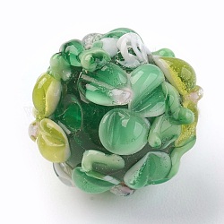 Manuell Murano Glas Perlen, Unterlegscheibe mit Blume, holperig, Meergrün, 14~15x12~13 mm, Bohrung: 1.5~1.8 mm