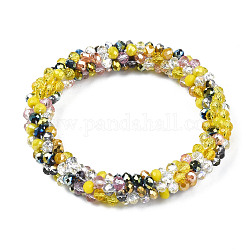 Bracelet extensible au crochet en perles de verre, bracelet népal de mode pour les femmes, jaune, diamètre intérieur: 1-7/8 pouce (4.7 cm)